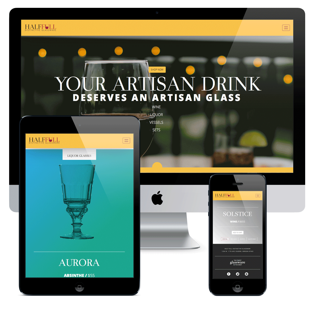 Half Full Glassware website mockups